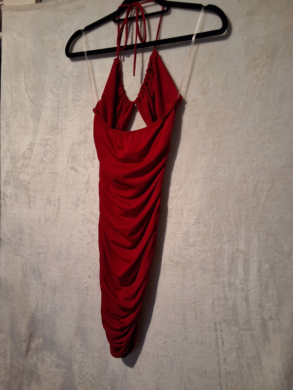 Red Mini Halter Ruched Dress - Picture 7 of 8